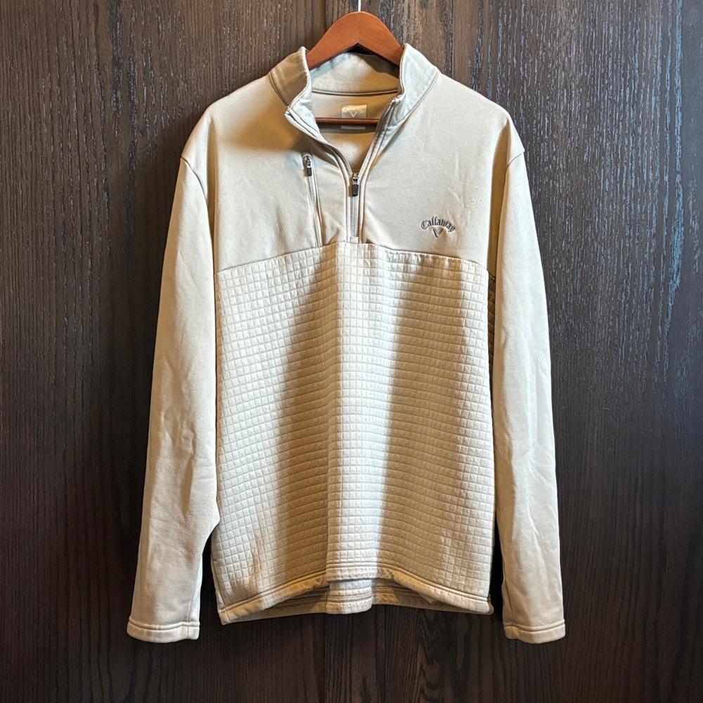 Callaway Men's Cream Quarter-Zip Pullover with Quilted Front